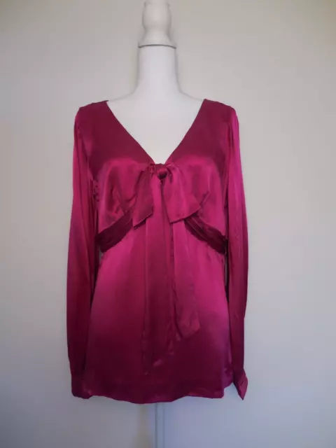 TORY BURCH Stevie Top Blouse 100% silk Magenta Bow Front size 12