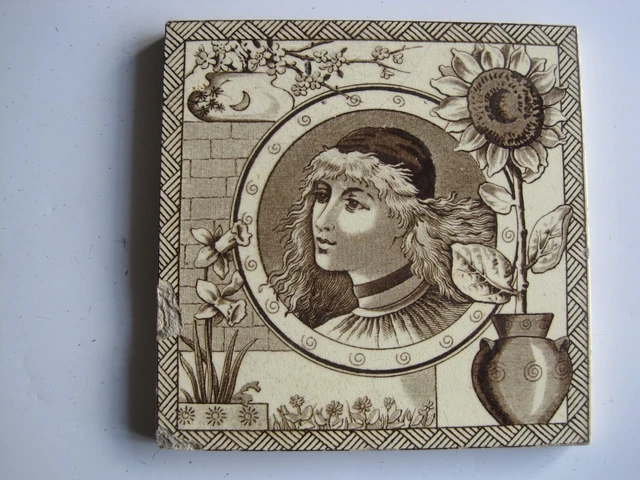 Rare Antique Victorian 6" Wall Tile - Decorative Art Tile Co #22 "Youth" C1882