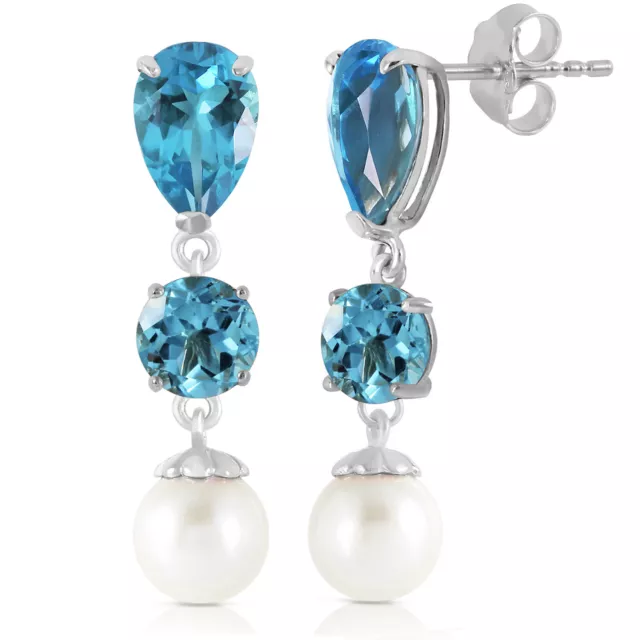 10.5 Carat 14K Solid White Gold Burning Up Blue Topaz pearl Earrings