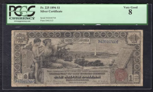 Fr.225 1896 $1 One Dollar “Educational” Silver Certificate Note Pcgs Very Good-8