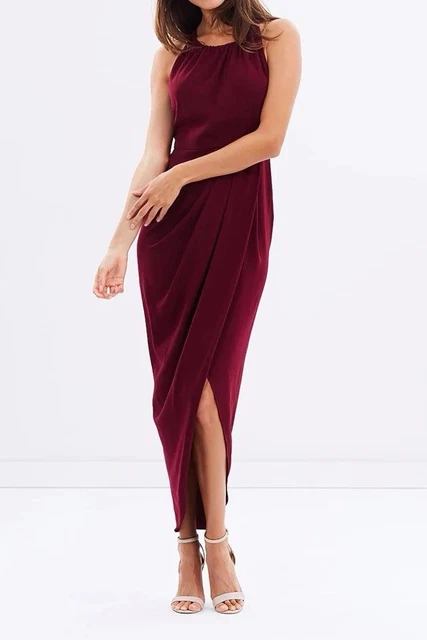 shona joy core cocktail dress burgundy Shona Joy Dress 6 AU / 2 US Cocktail Midi Bustier Draped Burgundy Wedding  Event