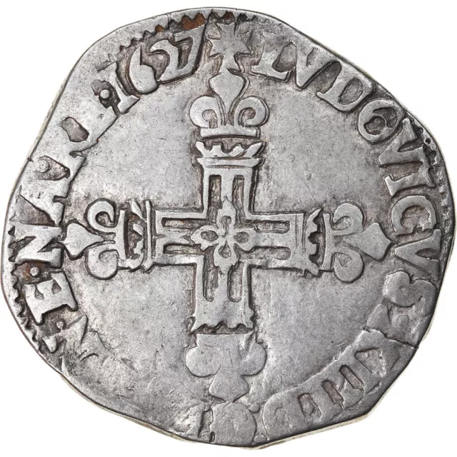 [#882006] Coin, France, Louis XIII, 1/4 Écu à la croix,1627, Bayonne, VF