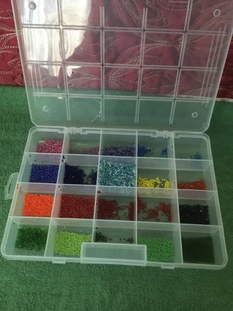 Mixed Assortment Of Small Beads For Costume Jewellery Making In Storage Box