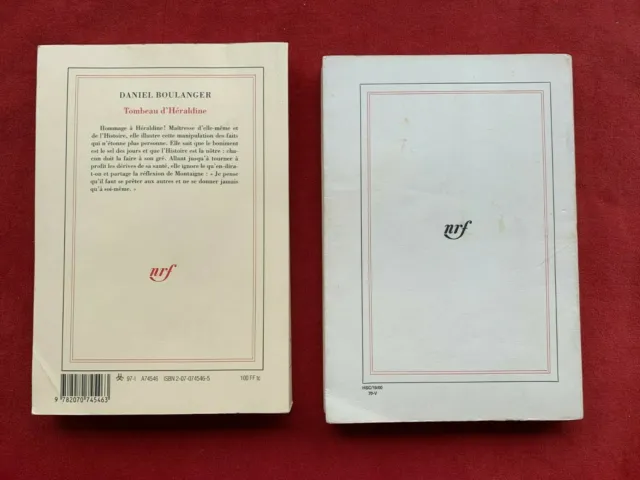 Litterature - Edition Nrf Gallimard - Lot De 2 Livres - Daniel Boulanger - Eo  2