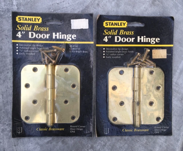 Vtg Lot of 2 Stanley Solid Brass 4" Round Corner Door Hinge CDRD759 5/8 radius