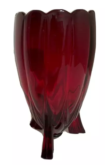 New Martinsville  Art Deco  3 Footed Ruby Red Rocket Vase 8.5 X4.5"  Beautiful!