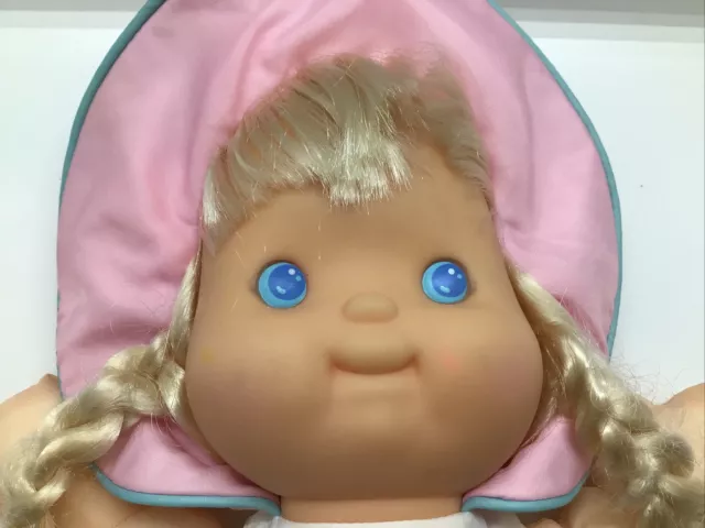 Vintage Fisher Price Puffalump Kids Baby Doll Plush  Blue eyes bonnet NO DRESS