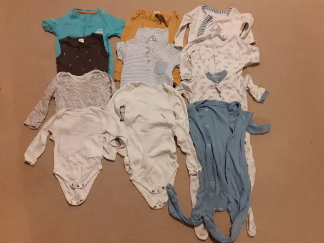 Baby boy 9-12 months Large Bundle 12 items - vests, sleepsuits, trousers