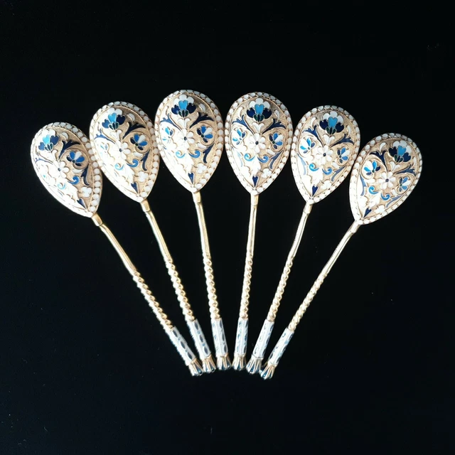 6 Selten Antik Imperial Russisch Cloisonne Feuer Emaille Silber Gold Waschen Set