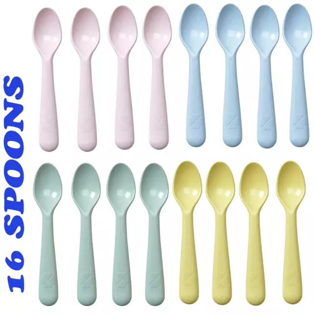 (16) IKEA Kalas Kids Plastic Spoon Multi-Color Tableware Kitchen Ware Pink Blue