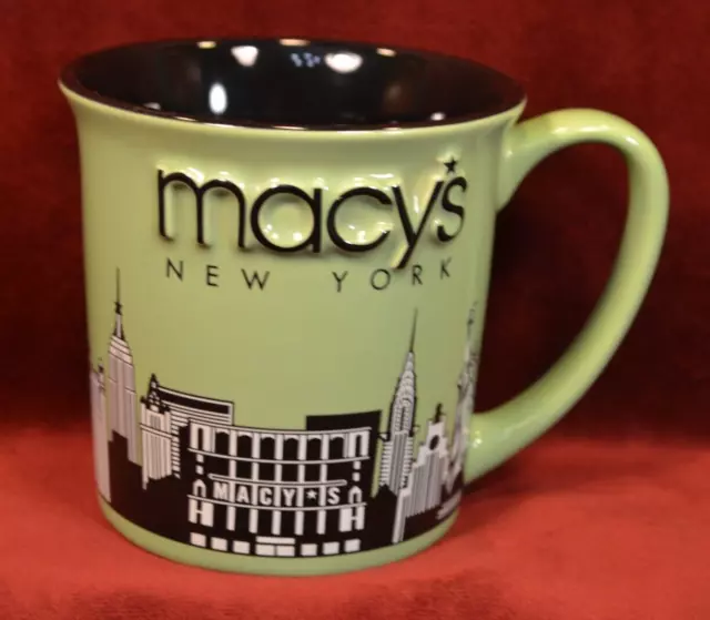 MACY'S New York City NYC Coffee Tea Mug Cup Green 3-D Designs Skyline EUC
