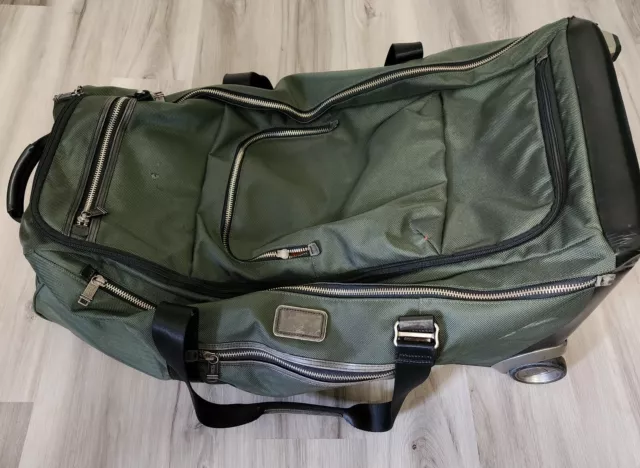 Tumi Luggage Rolling Duffle Bag Green and Black W/ Orange Interior *Please Read*