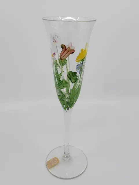 Royal Danube Bohemian Wine Flute Crystal Glass Hand Painted Flowers Romania 10"