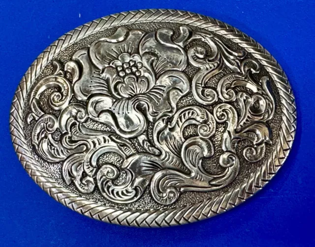 Red River Outfitters western flower swirl silver tone belt buckle