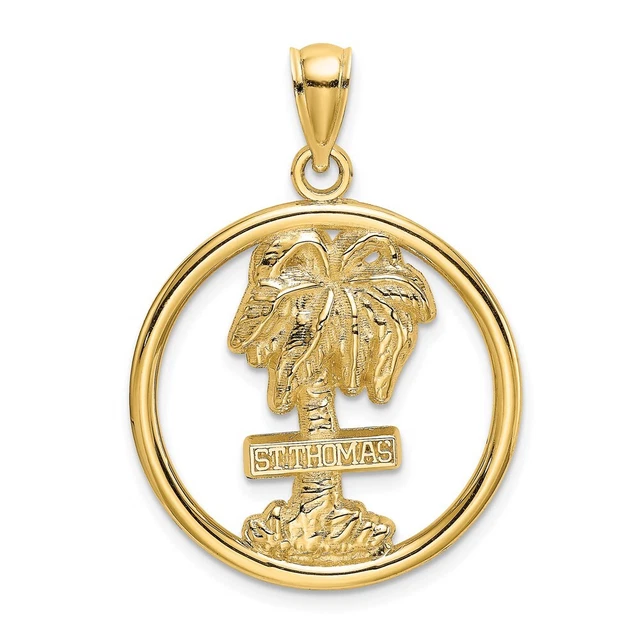 14K Yellow Gold ST. THOMAS Palm Tree Round Charm
