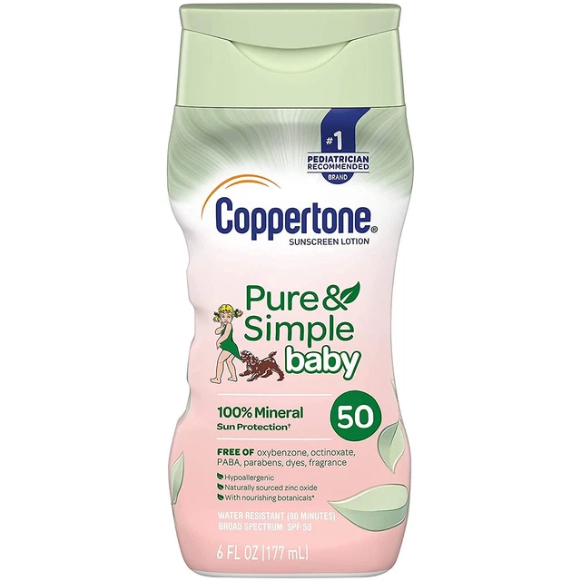 Coppertone Waterbabies - Loción pura y simple a base de minerales para bebés FPS 50, 6 OZ