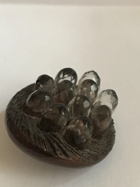 grand bouton RARE ancien ORIGINAL en forme de cristaux stalagmite verre & résine
