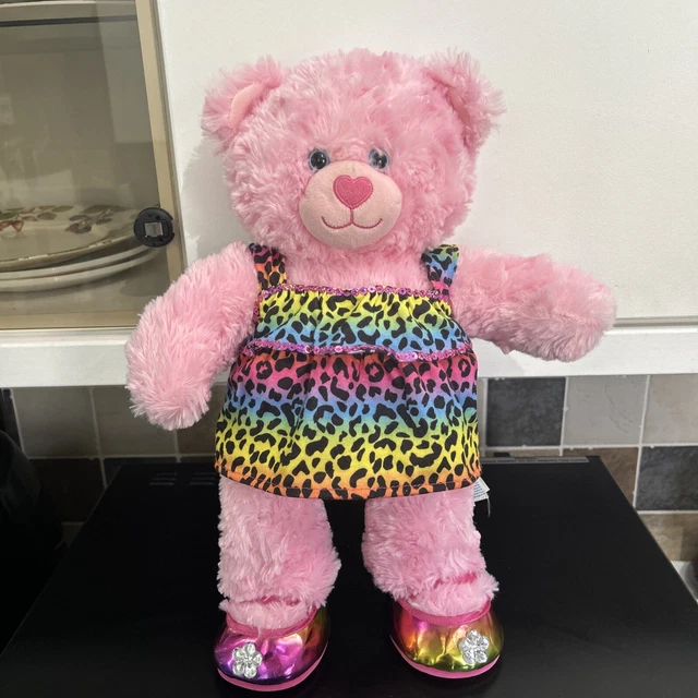 BUILD A BEAR 16” Pink Teddy Bear - Leopard Print Dress & Shoes Soft