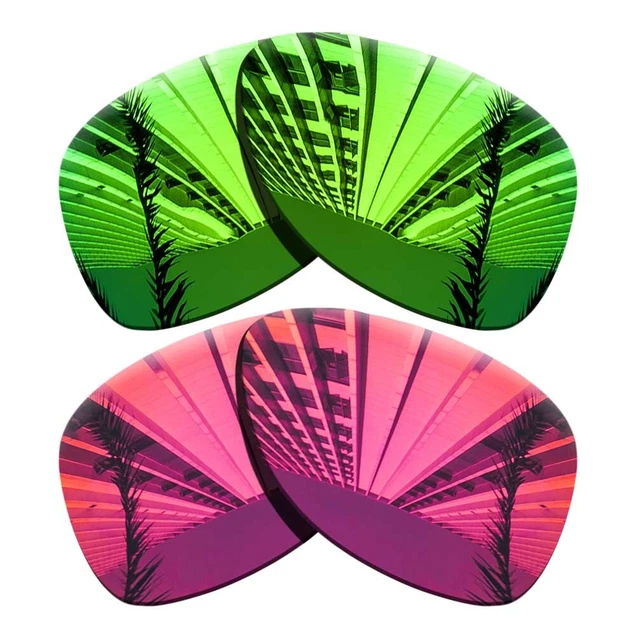2 Pairs Polarized Replacement Lenses For-Oakley Dispatch 2-Green+Fuchsia Red
