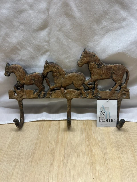 Horse Wall Hook x3 cast iron rust 30106 new