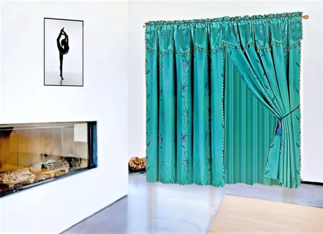 1 Set Window Curtain Satin Jacquard Style Luxury Rod Pocket Faux Silk NADA