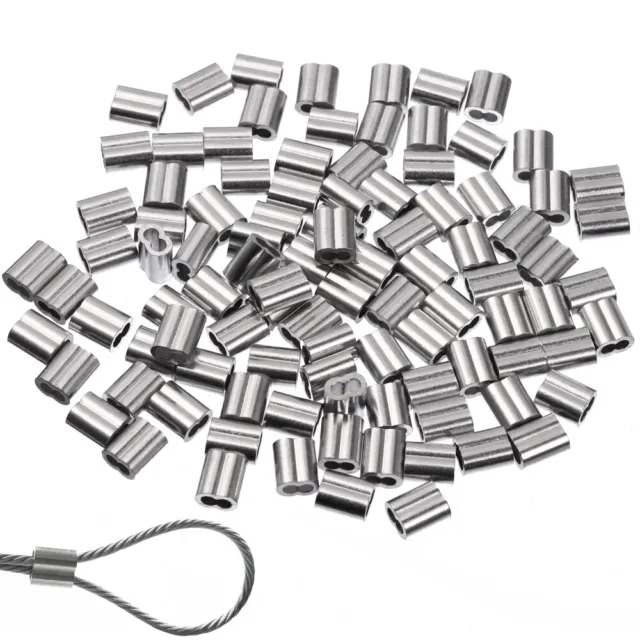 100 pinze di serraggio in alluminio forma 8 doppio foro 9,5 x 7,6 x 5,2 mm fune metallica pinze di serraggio
