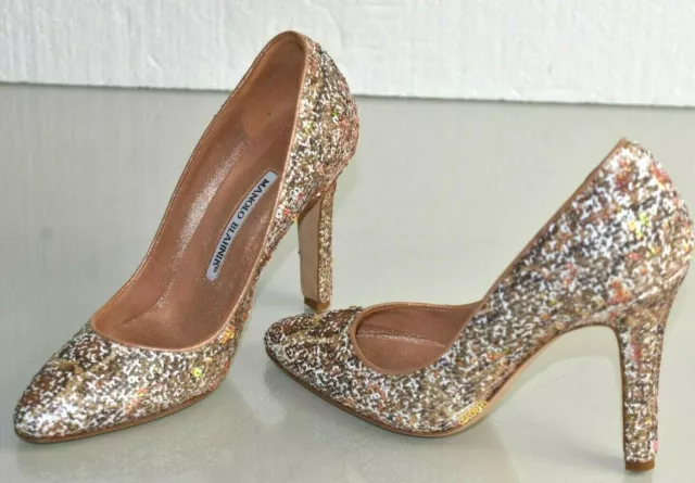 925 $ NEUF Manolo Blahnik TUCCIO Wanda serpent NU or rose PAILLETTES 36 39 40 41,5 2