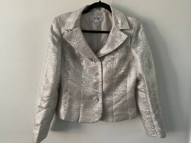 Le Suit Women's 2PC Skirt Suit Blazer Size 8 Skirt Size 8 Beige Shiny