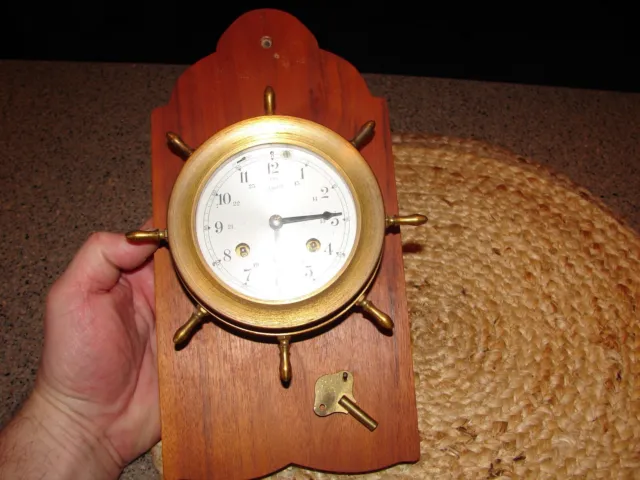 Vintage Schatz Ship Bell 8 Day Clock Working Condition With Key West Germany!!