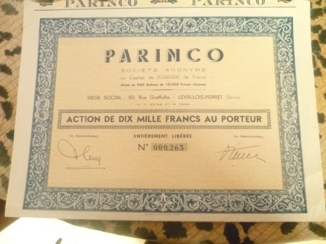 Très rare action : PARINCO 500 exemplaires, coupons au complet