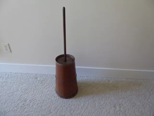 Wooden Butter Churn Banded Lid Dasher 33” Primitive Vintage   (S3