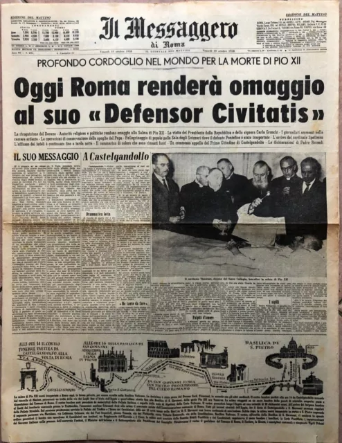 morte di Papa Pio XII giornale Il Messaggero originale 10 ottobre 1958