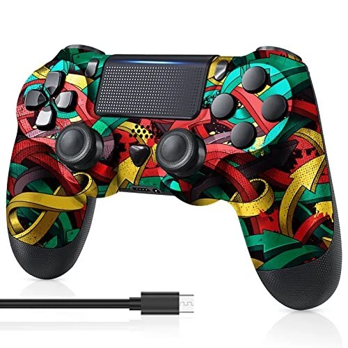 MOOGOLE PS4 Controller Wireless with USB Cable/1000mAh Battery/Dual Vibration/6.