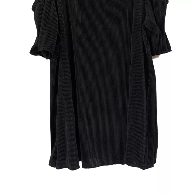 Design History Women’s Size Small Onyx Black Ribbed Pleated Cold Shoulder Top 3