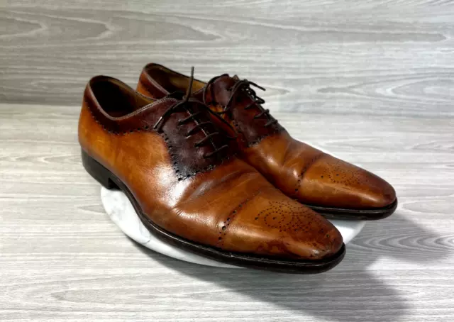 Magnanni Oxford Shoes Mens Size 13 Cognac Leather Brogue Derby Medallion Toe