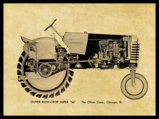 Oliver Tractors NEW Metal Sign: Model Row Crop Super 66 Schematic Cutaway View