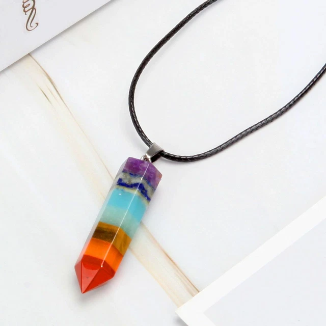 Natural Gemstone Necklace Chakra Stone Pendant Energy Healing Crystal with Chain 9
