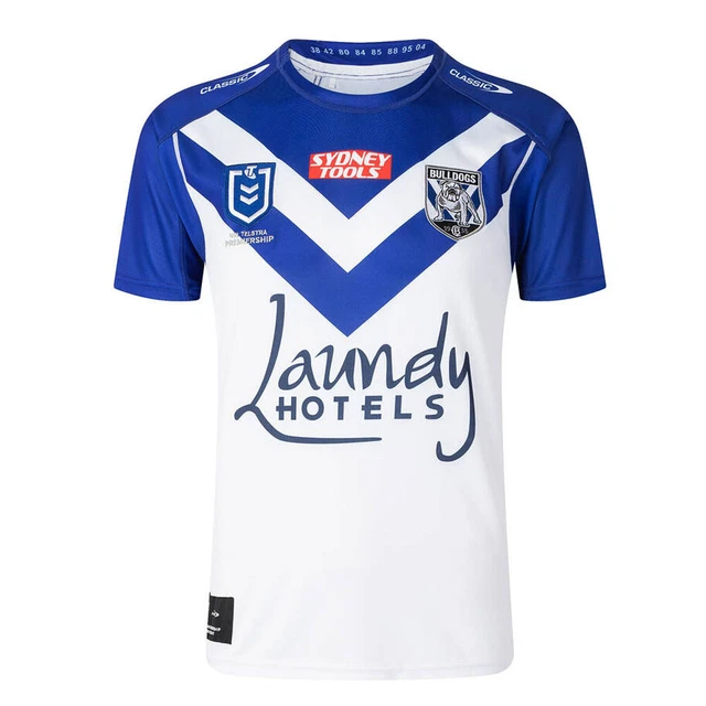 Maglia casalinga classica Canterbury Bulldogs 2022 senza prezzo di uscita da uomo bianca/blu