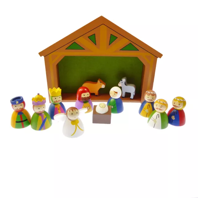 Niños Navidad Escena Juego Ornamento Madera Vertiente Jesús 12 Piezas