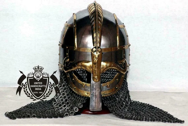 Vendel Helmet With Chainmail Hand Forged Medieval Steel Viking SCA/ Larp ~ Brass