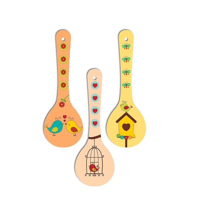 Schöne Vögel Kunst Holz Wandbehang Löffel für Heimbüro Dekor Set Mit 3