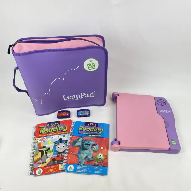 LeapFrog LeapPad Learning System Purple & Pink Lot 2 Cartridges Books Carry Case