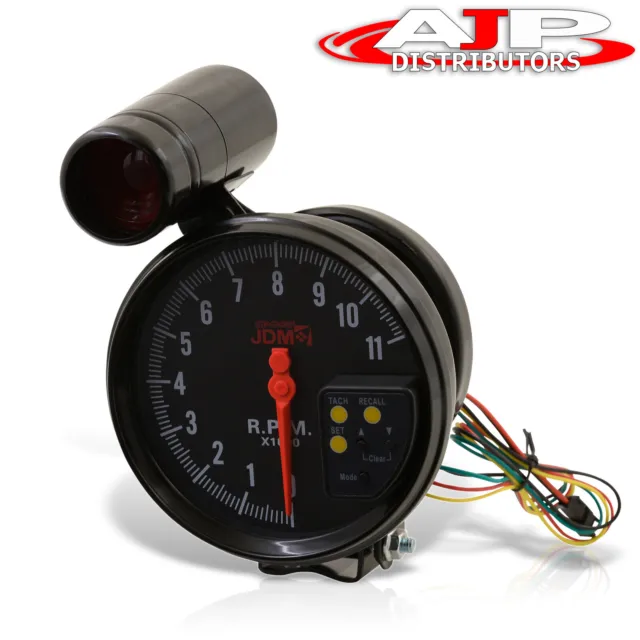 5" Black Face Tachometer 11K RPM Tach Gauge With Red Shift Light For Ford Chevy
