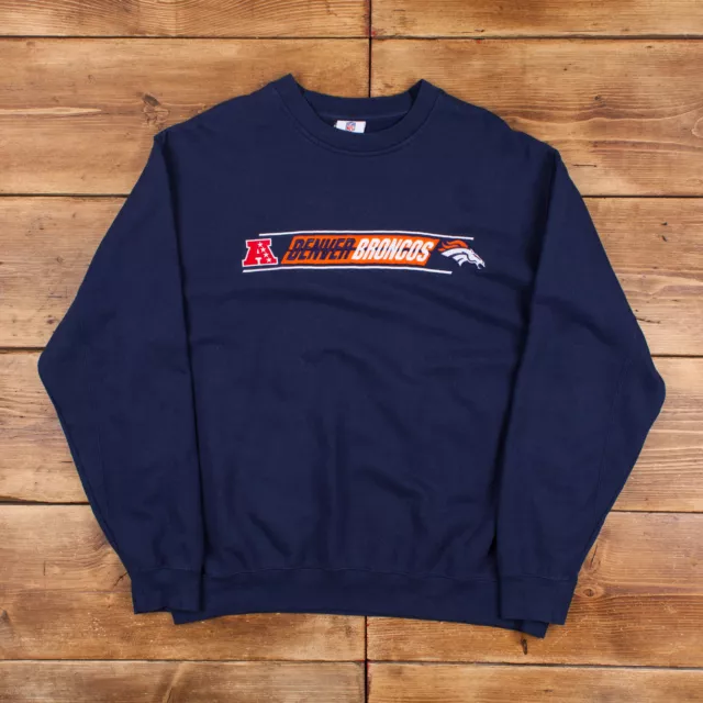 NFL Denver Broncos Sweatshirt XL Blue Embroidered Roundneck Pullover