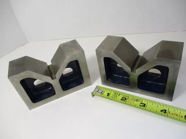Matched Pair (2) Vee Blocks, V Block, 4" x 2-3/4" x 1-5/8" Tall, Cast Painted EC