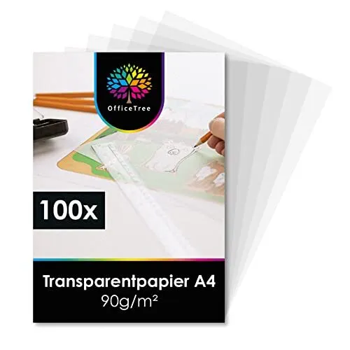 OfficeTree 100 Blatt Transparentpapier A4 Bedruckbar - Pergamentpapier A4 -