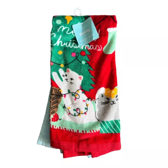 St. Nicholas Square Meowy Christmas Kitchen Towels Set of 2 NWT