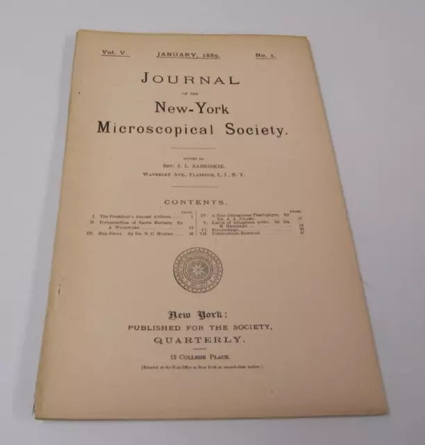 January 1889 New York Microscopical Society Journal Husted on Hay Fever Fossils