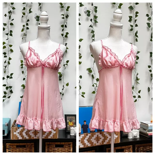 Vintage Y2k Victorias Secret Nightgown Pink Sheer Ruffled Satin Barbiecore Xss 1949 Picclick