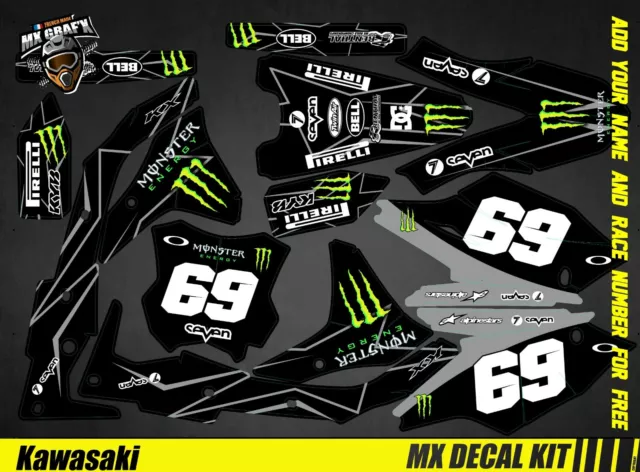 Kit Déco Moto pour / Mx Decal Kit for Kawasaki KXF - Monster Black